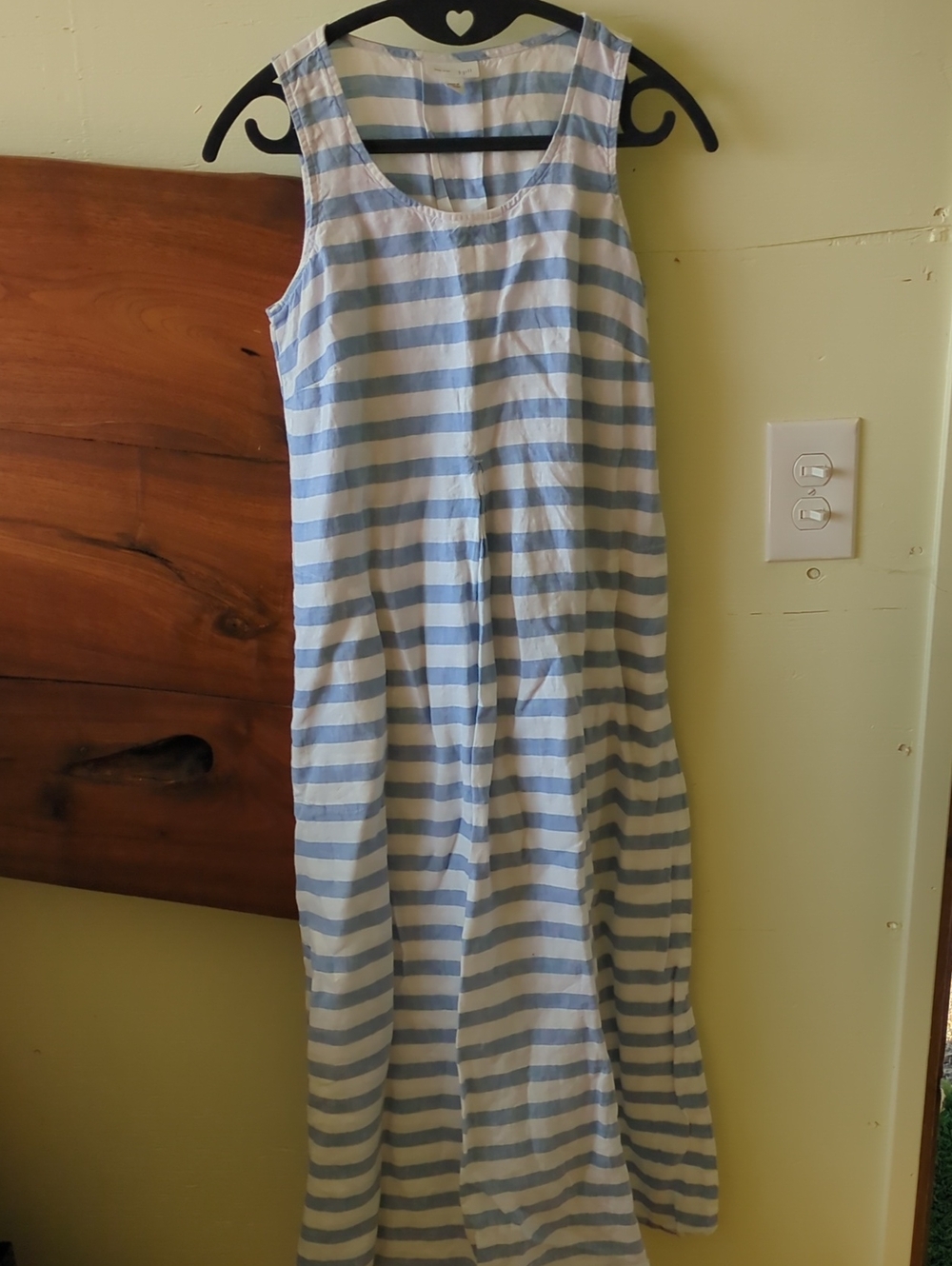Sleeveless Blue and White Striped Linen Maxi Dress